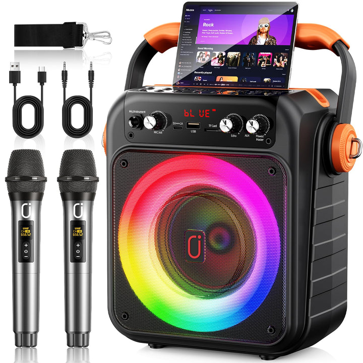 JYX Karaoke Anlage Mit 2 Mikrofonen: Tragbare Karaoke Maschine Bluetooth 5.3 Light Speaker, Pa Anlag