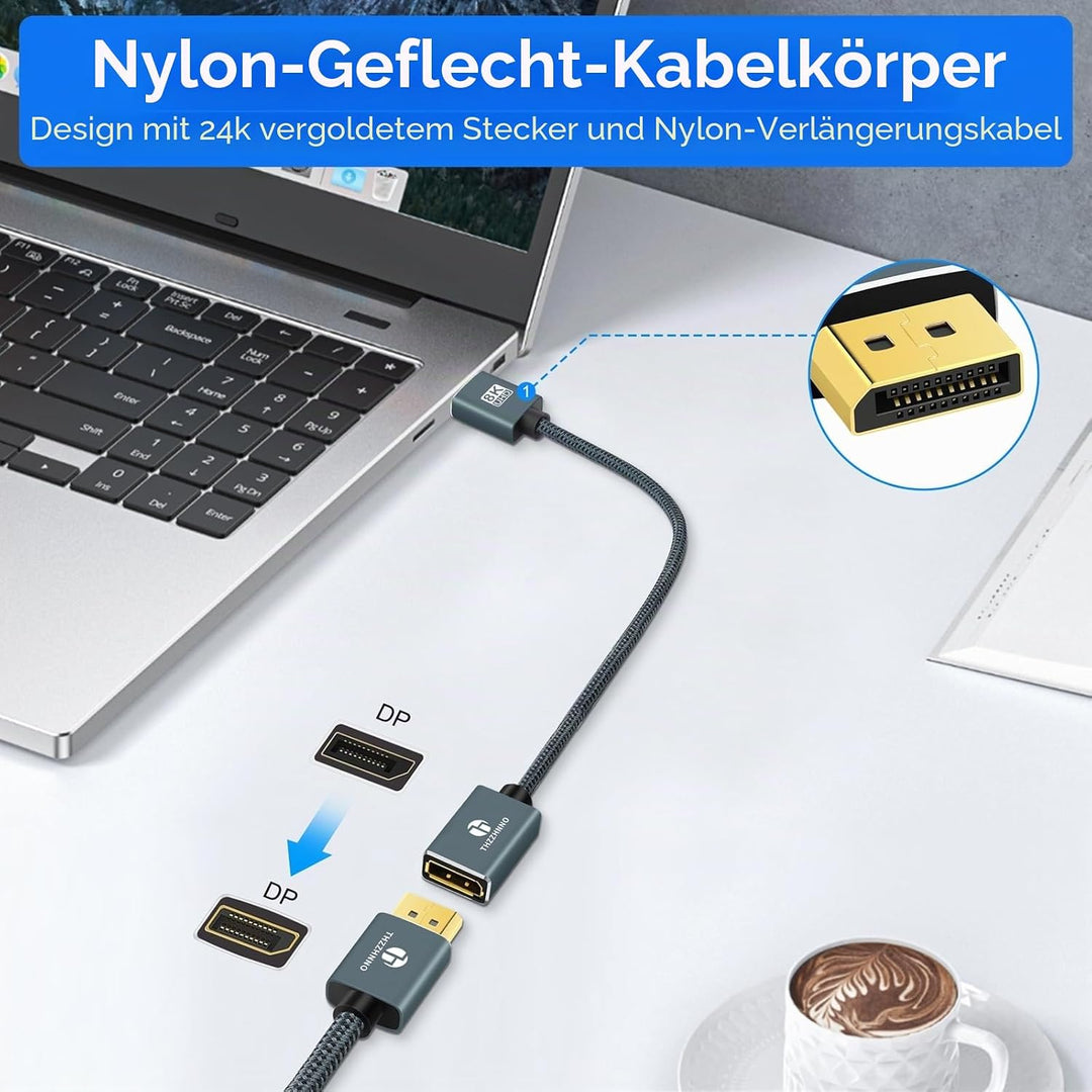 8K DisplayPort Verlängerungskabel 1,5M, DisplayPort 1.4 Stecker auf Buchse Kabel, DP auf DP Verlänge