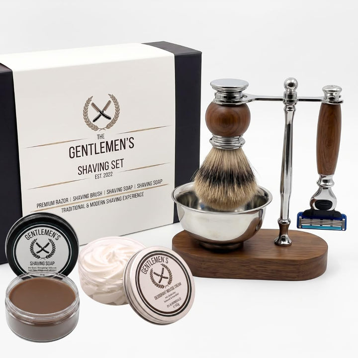 Rasierset Für Manner - Sicherheitsrasierer, Ständer, Schale, Rasierseife, Deo Mouse Creme, Echthaar