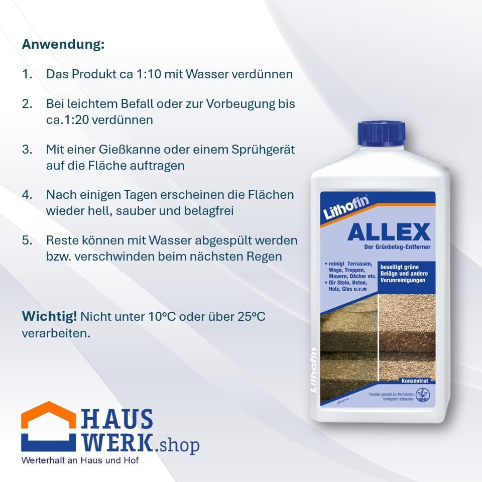 Set Lithofin Allex 1 Liter + 500 ml MN Aussenreiniger + Bürste + Haushaltshandschuhe