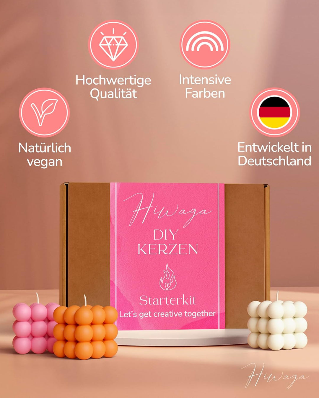 Hiwaga DIY Kerzen selber machen Set für Erwachsene, Starterkit für kreative Kerzenherstellung, Kerze