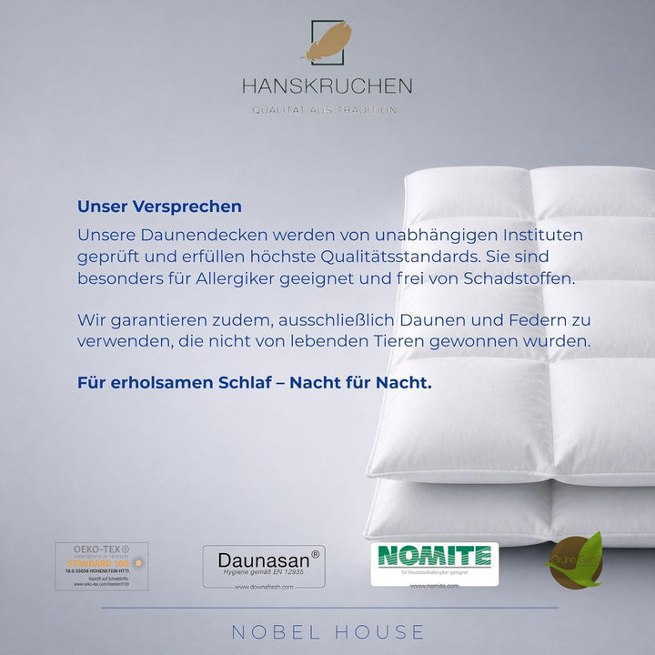 Hanskruchen Nobel House Luxus Daunendecke, Leicht, 90% Daunen / 10% Federchen, 240 x 220 cm, 240 x 2