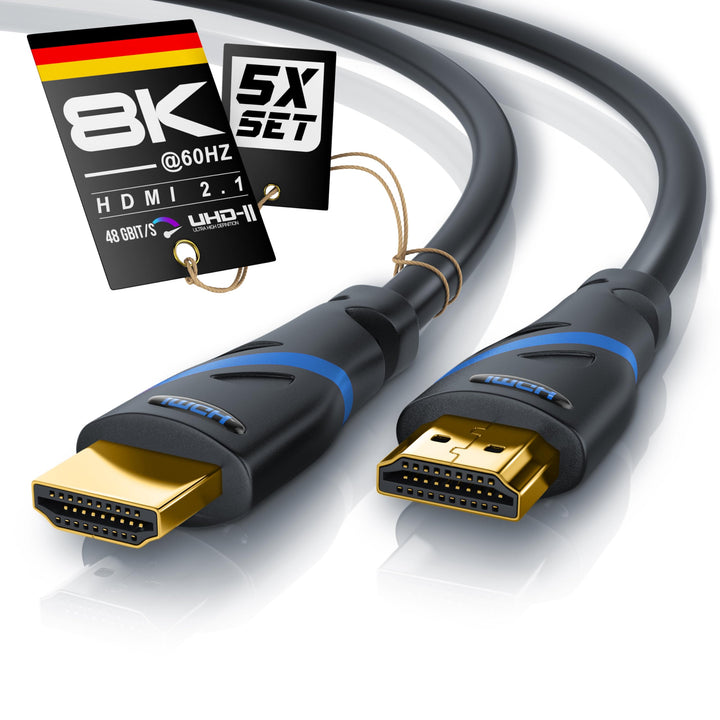 CSL - 1m 5er-Pack 8k HDMI Kabel 2.1 - zertifiziertes Kabel 4k@120Hz 8k@60Hz, UHD II Ultra High Speed