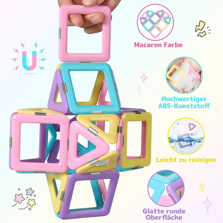 ECHOCUBE Magnetische Bausteine, 70 Teile Magnetische Kacheln mit Magnet Räde Set für Kinder ab 3 Jah