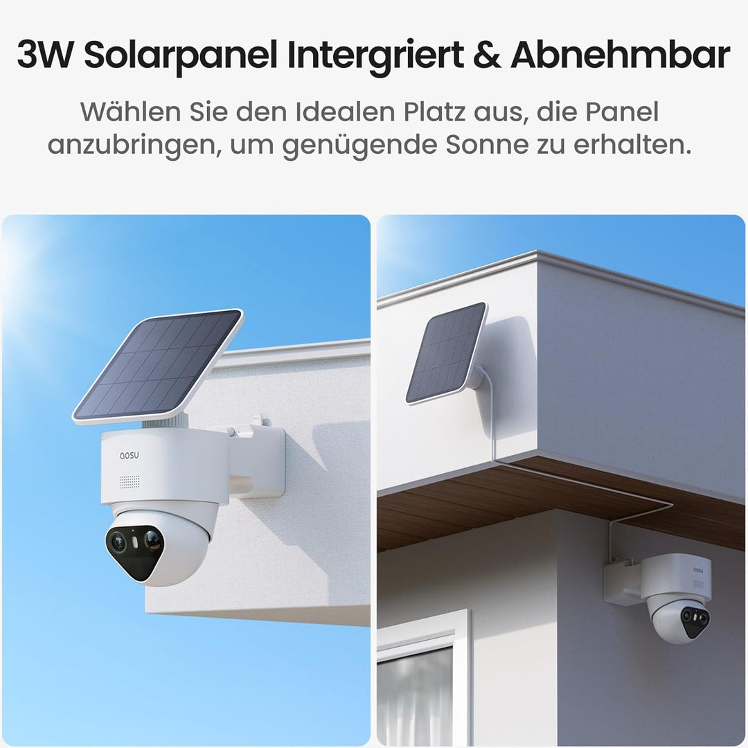 aosu T2 Ultra 4K UHD Überwachungskamera Aussen Solar Akku für Neue aosuBase, 6 Cam-Kit, TrueColor Na