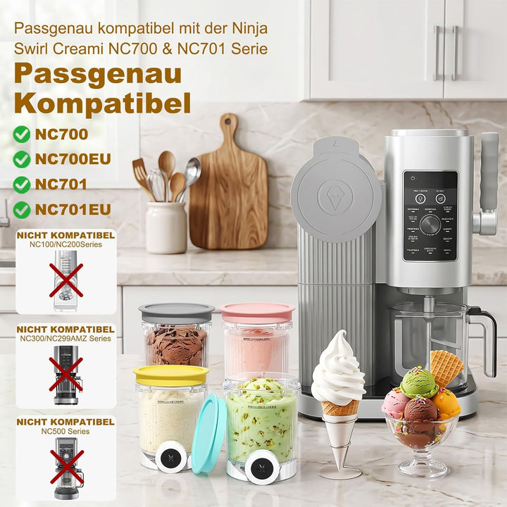 4 Stück Behälter für Ninja CREAMi Swirl, 480ML Eisbehälter für Ninja Eismaschine NC700 & NC701EU Ser
