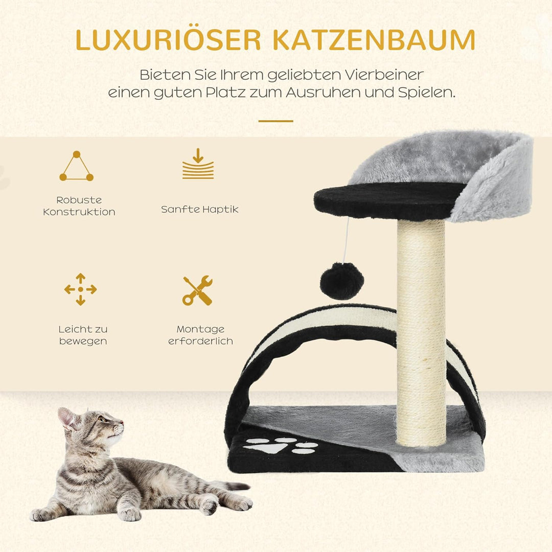 PawHut Kratzbaum 46 cm Kleiner Katzenturm mit Höhle, Spielball, Sisal-Seil, erhöhter Plattform, Katz