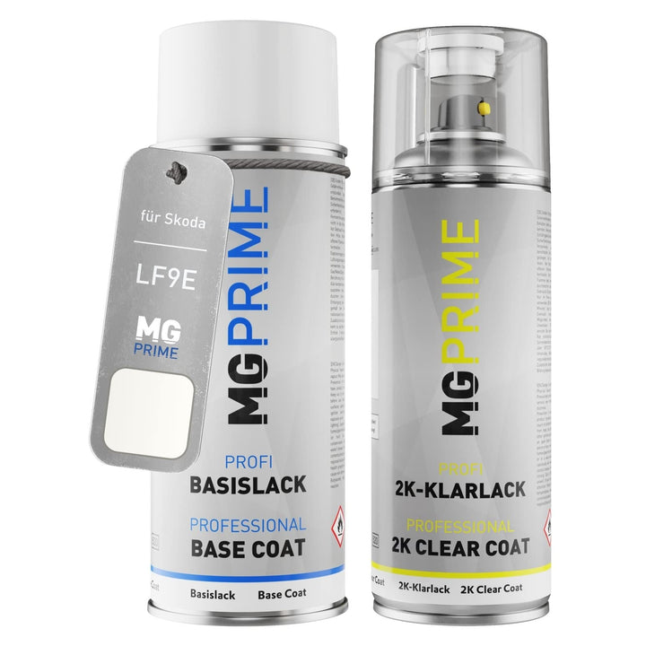 MG PRIME Autolack 2K Spraydosen Set für Skoda LF9E / 9P Candyweiss/Blanc Cristal Basislack 2 Kompone