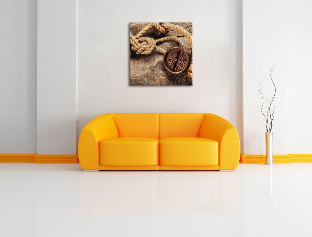 Pixxprint Schiffseil und Kompass als Leinwandbild/Grösse: 70x70 cm/Wandbild/Kunstdruck/fertig bespan