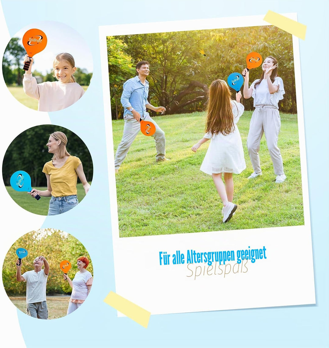 U&amp;C Planet Beachball Set Paddle Ball Spiel Strandschlägerset aus Holz Schläger Spiel für Kinder&amp;Fami