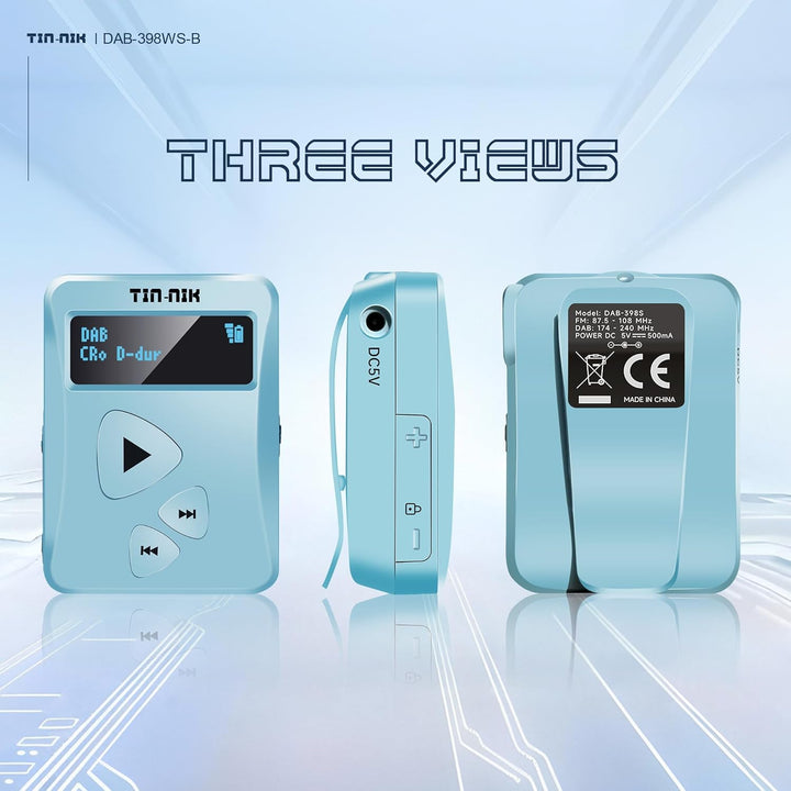 Tin-Nik DAB-398WS-SB Tragbares DAB/DAB+/FM-Radio, Digitales RDS-FM-Mini-Taschenradio mit wiederaufla