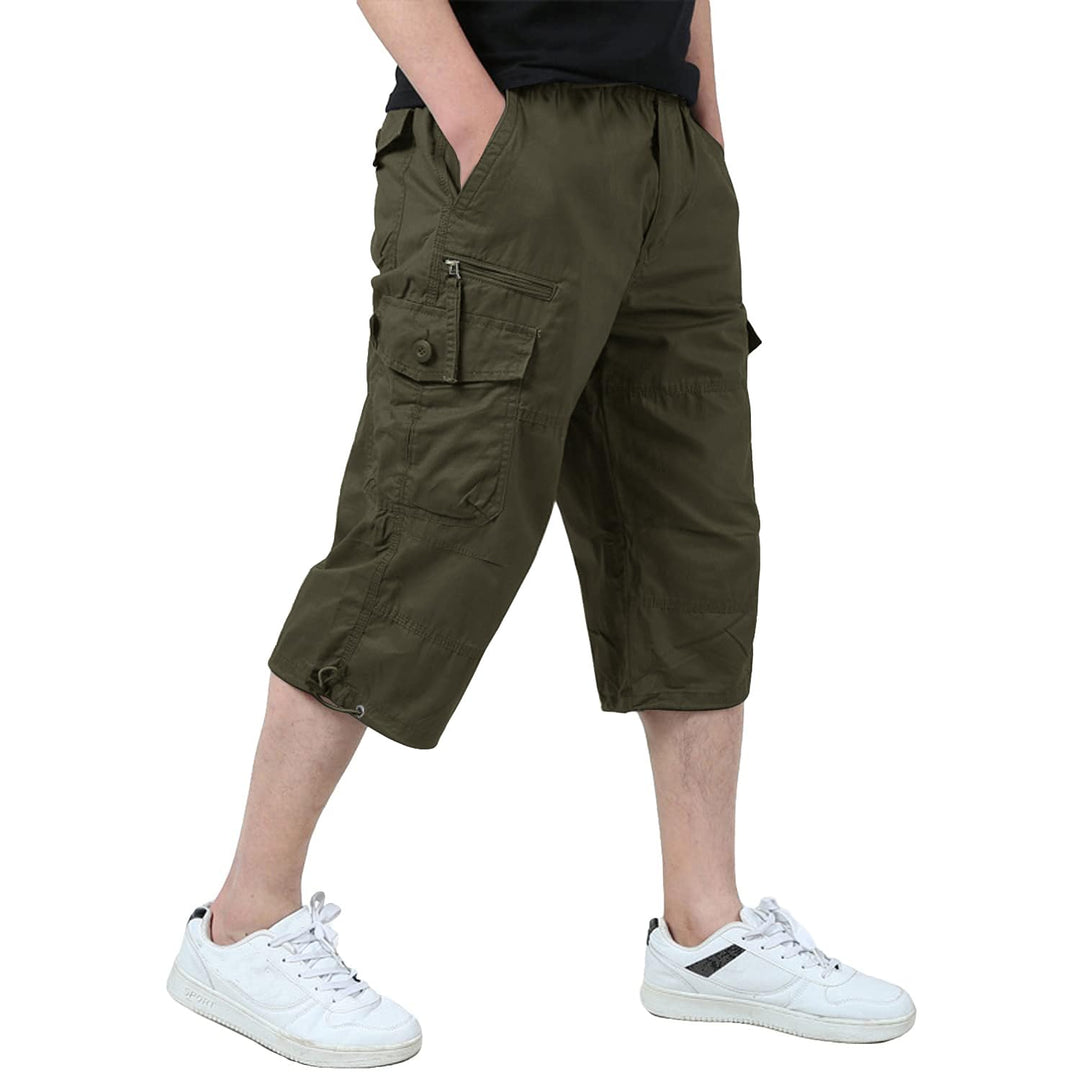KEFITEVD 3/4 Hose Herren Cargo Shorts Männer Bermuda Shorts Multi Taschen Sommer Kurze Hose Baumwoll