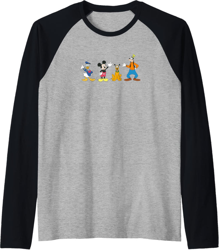 Disney Mickey Mouse & Friends stehen in einer Reihe und winken Hallo Raglan