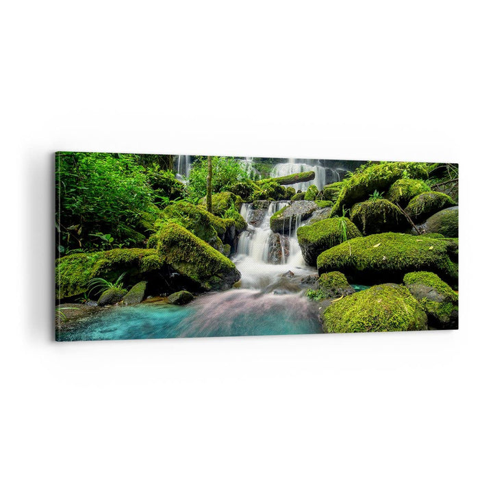 Panorama Bilder auf Leinwand 100x40cm Leinwandbild Park Wasserfall Wasser Gross Wanddeko Bild Schlaf
