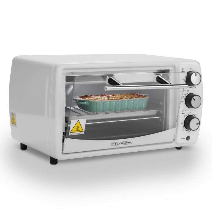 Mini Backofen 13 Liter | 1200 Watt | Pizzaofen | 65°-230°C | Timer | aufklappbares Krümelblech | Min