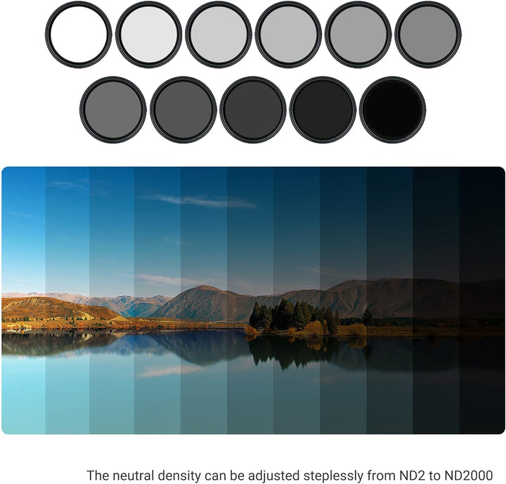 JJC 43 mm variabler ND-Filter (ND2 - ND2000) einstellbarer Neutraldichte-Objektivfilter, HD optische