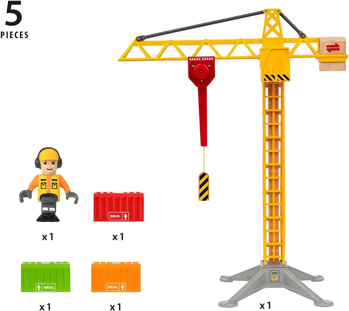 BRIO World 33835 Grosser Baukran mit Licht & World 33884 Batterie-Dampflok mit Wassertank - Lokomoti