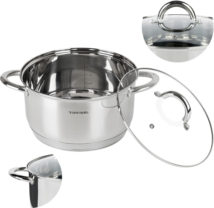 Edelstahl Kochtopf 20cm mit Glasdeckel Topf Suppentopf Universaltopf Induktion 3L
