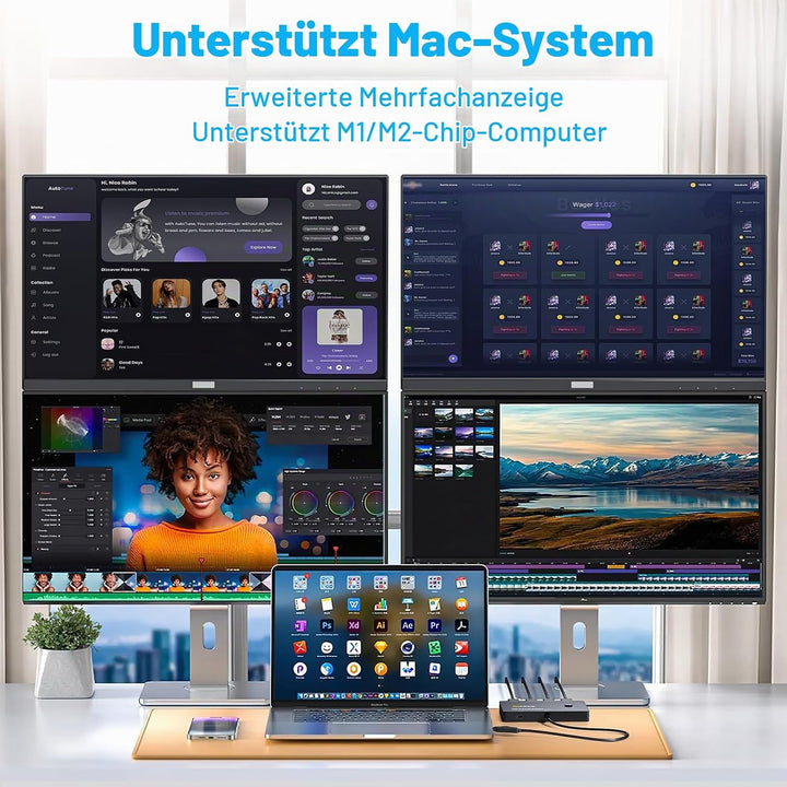 KCEVE USB zu 4 HDMI Adapter, Multi-Monitor-Anzeige 5 Separate Bildschirme, Unterstützung des Mirror/
