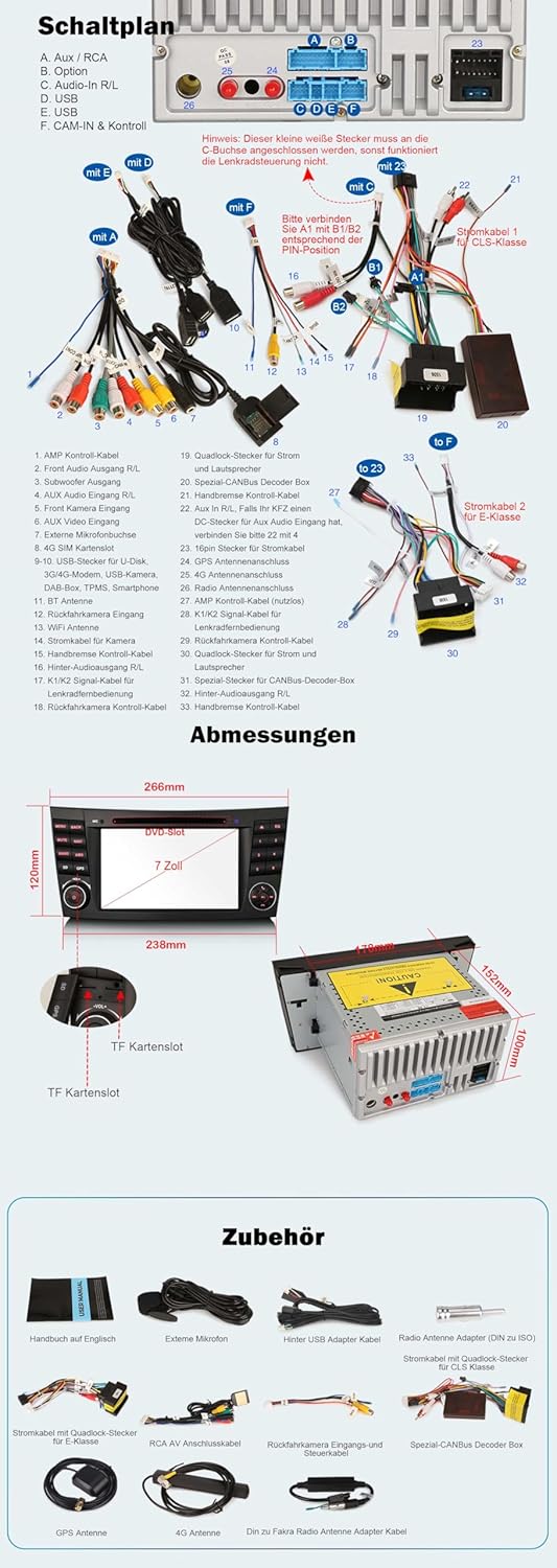 Erisin 7 Zoll 8-Kern 4GB+64GB Android 14 Autoradio GPS Navigation Für Mercedes Benz E Klasse W211 CL
