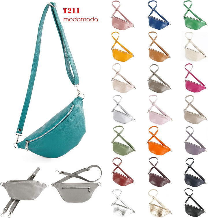 modamoda de - T211 - ital. Hüfttasche Bauchtasche Brusttasche Medium aus weichem Leder, Farbe:Fliede