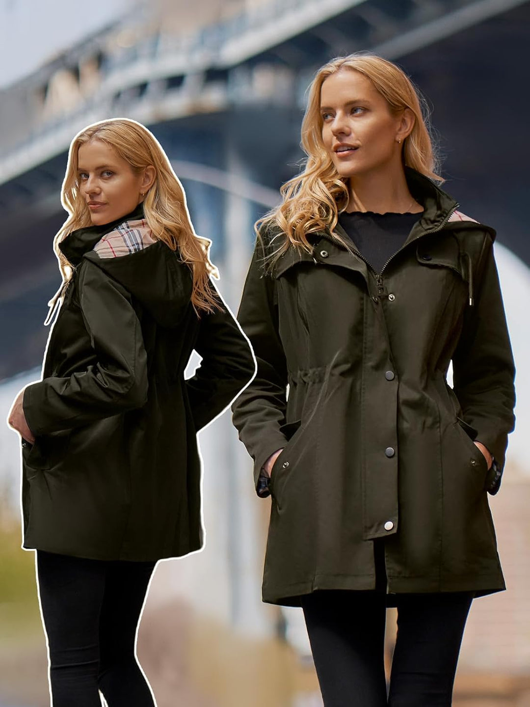 SaphiRose Women's Waterproof Rain Jacket Lightweight Raincoat Hooded Windbreaker Trench Coat S A.Arm