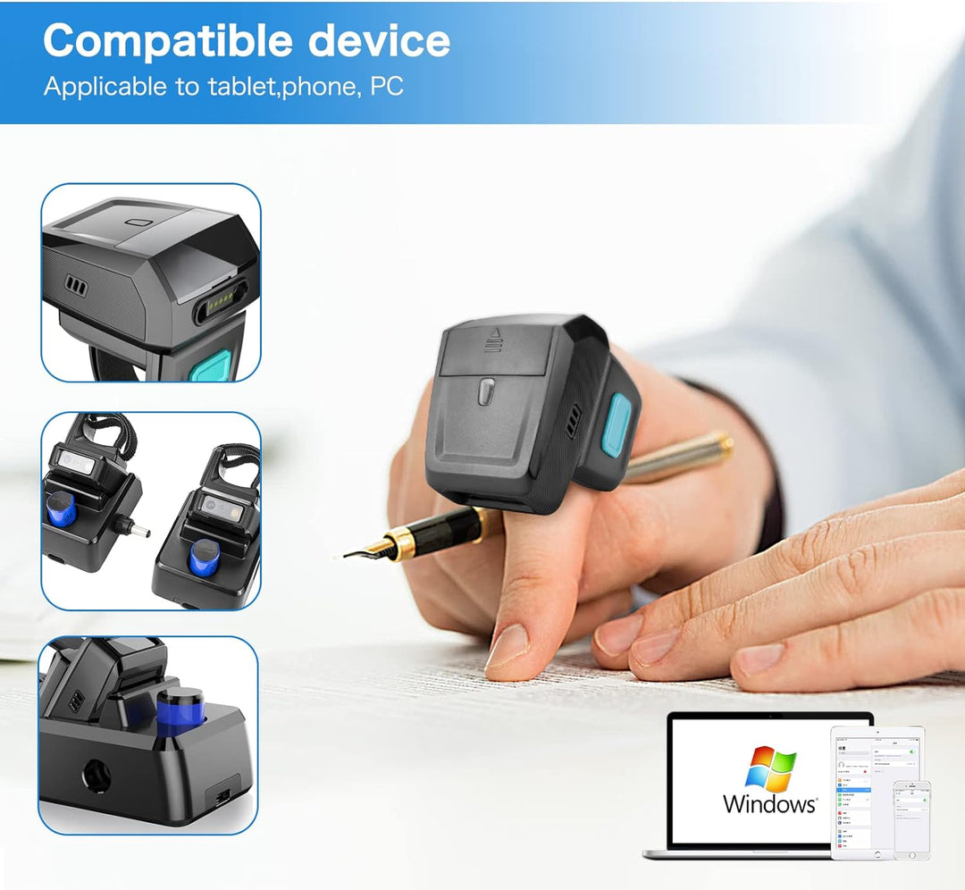 NETUM Mini Wireless 2D Ring Barcode Scanner Bluetooth, tragbarer Barcodeleser mit Ladestation und in