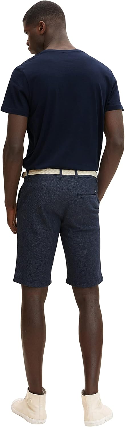 TOM TAILOR Denim Herren Chino Bermuda Shorts mit Gürtel, 29322 - Blue White Dobby