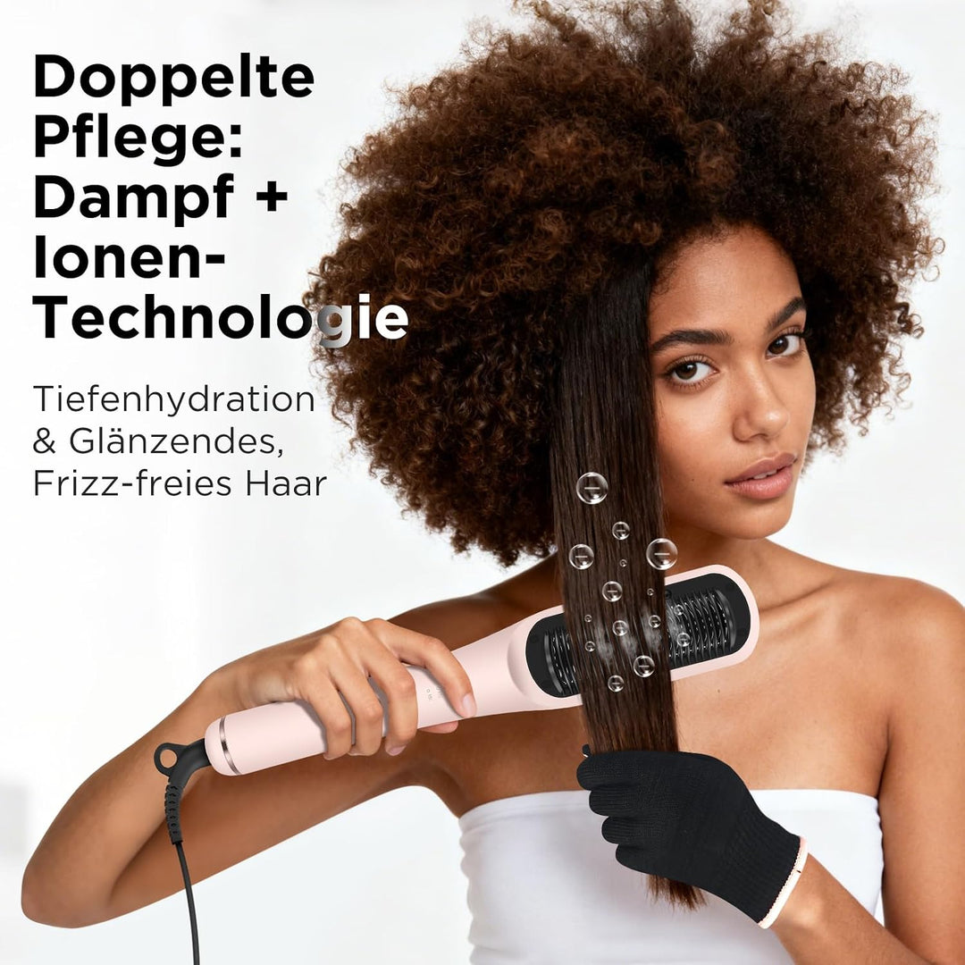 Pro Dampf Glättbürste, PARWIN PRO BEAUTY 3-in-1 Dampf Haarglätter Bürste, LED-Anzeigeleuchte, Ionent