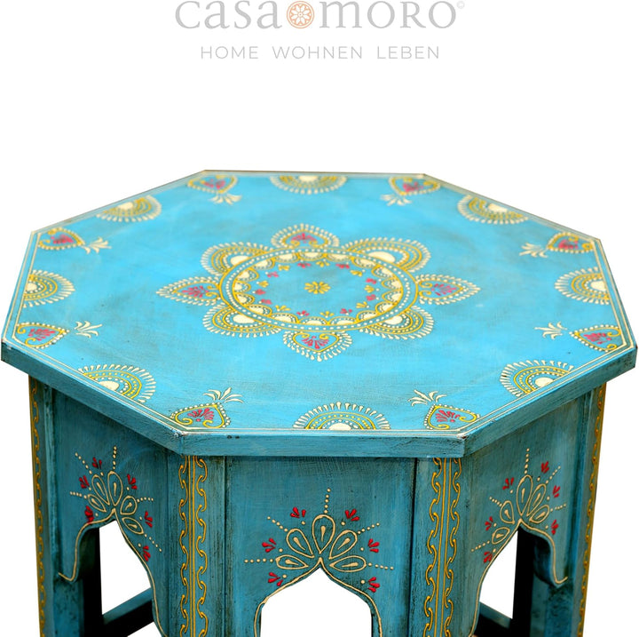 Casa Moro Orientalischer Beistelltisch Saada Blau L Höhe 45 cm x Ø 38 cm aus Holz handbemalt | Kunst