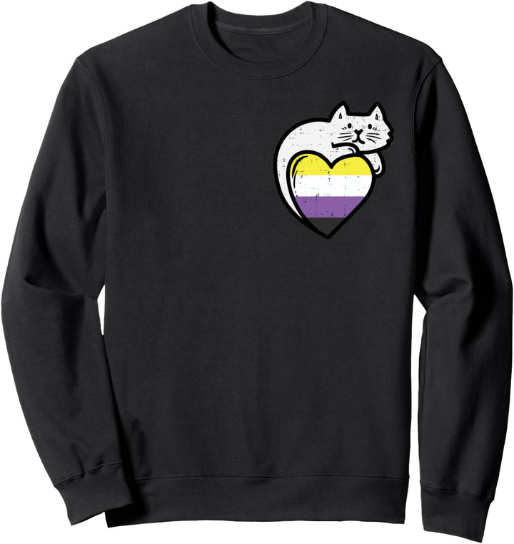 Nichtbinäre Herz-Katzentasche, nicht binär, Enby NB Pride Flagge Sweatshirt