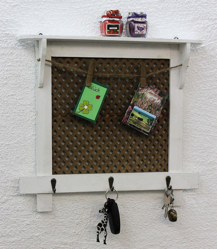 DanDiBo Wandorganizer Vintage Schlüsselbrett Holz mit Ablage Memoboard 12047 Weiss Schlüsselboard Br