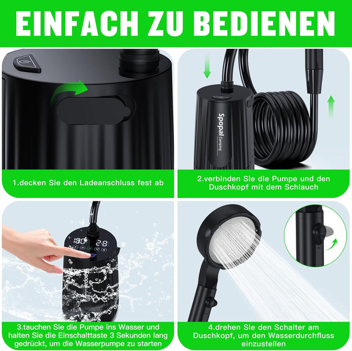 Spopal Camping Dusche, [10000mAh] Campingdusche Tragbare mit 20L Klappbarer Eimer, Camping Dusche Ak