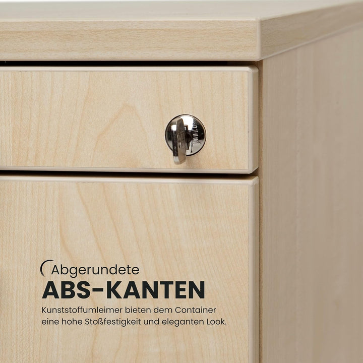 bümö Rollcontainer mit Schubladen, Container abschliessbar aus Holz in Eiche - Rollwagen für&