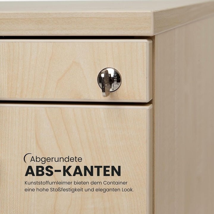 bümö Rollcontainer mit Schubladen, Container abschliessbar aus Holz in Asteiche - Rollwagen für's Bü