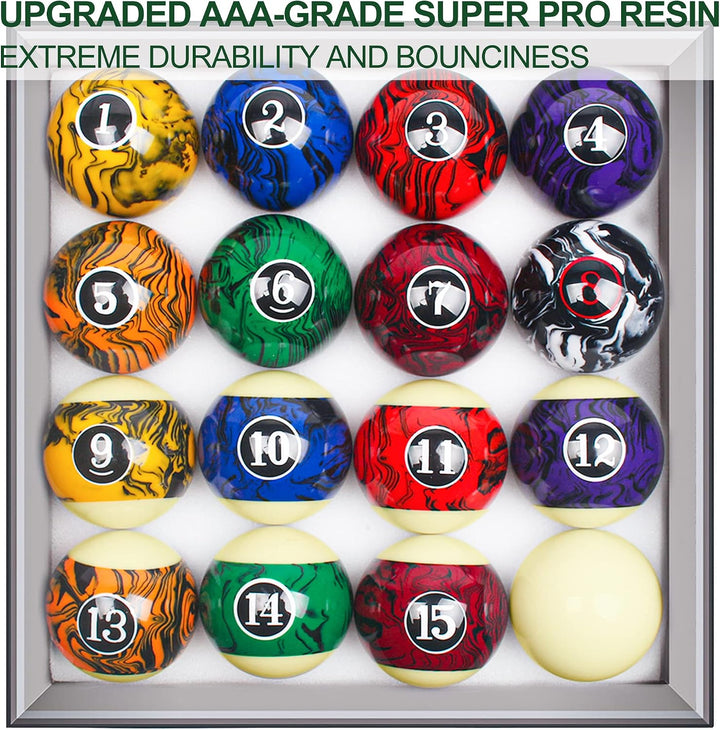 Billiard Balls Set Pool Table Balls Marble-Swirl &amp; Classic Style 16 Ball Set Turnier Dark Marble, Tu