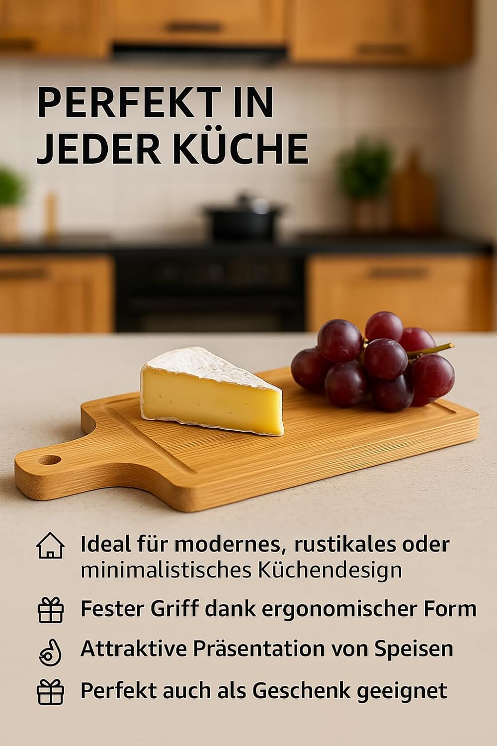 Hausleben Servierbrett Set 6er – 15×10 cm – Mini Bambus Schneidebrett mit Griff – Frühstücksbrettche