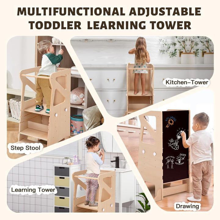 Labebe Lernturm für Kinder, Montessori Learning Tower mit Rutsche, 4-in-1 Verstellbare Höhen Lerntur