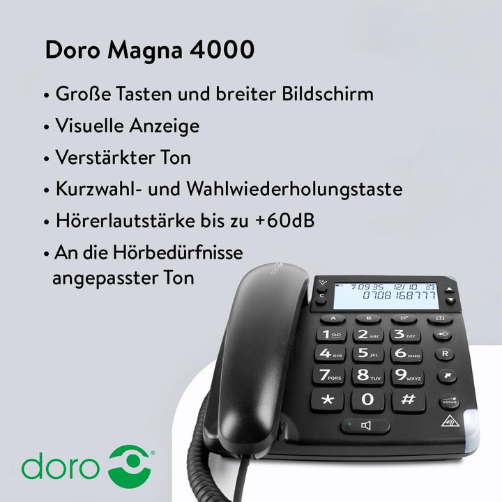Doro 6377 Magna 4000 Schnurgebundenes Grosstastentelefon mit grossem hintergrundbeleuchtetem Display