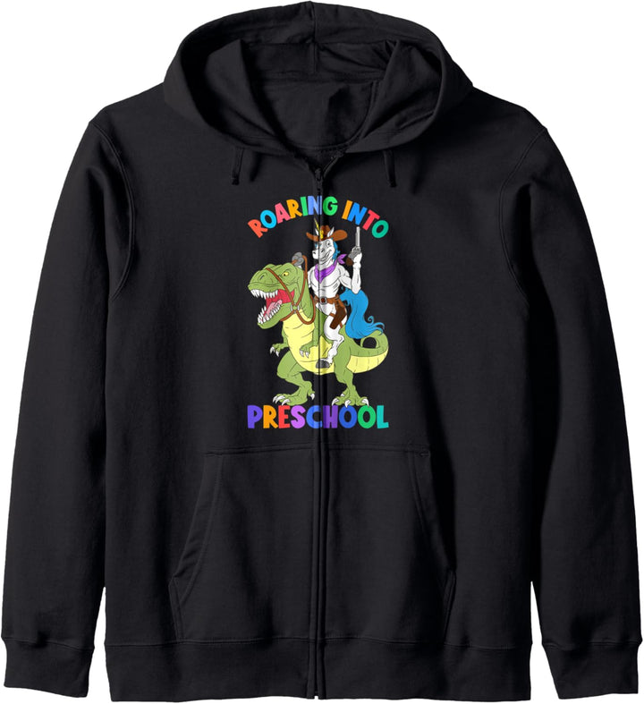 Roaring Into Vorschul-Einhorn auf Dinosaurier Back To School Kapuzenjacke