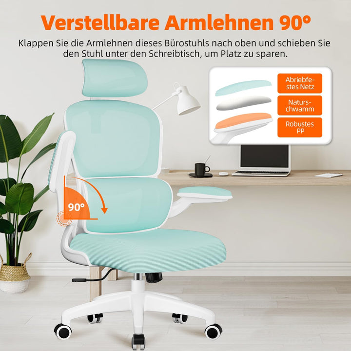 Aiidoits Bürostuhl mit Klappbaren Armlehnen, Lendenwirbelstütze und Höhenverstellbarer, Ergonomisch