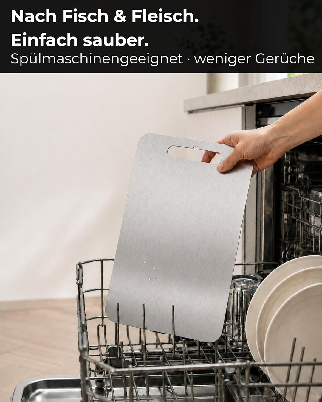 Edelstahl Schneidebrett - Hygienisch, Spülmaschinengeeignet & Rutschfest - Made in Germany - Gr. 40x