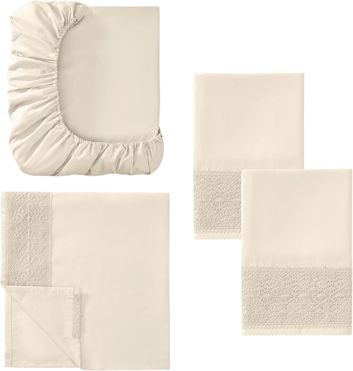 Amrapur Overseas Bettwäsche-Set, Häkelspitze, Queen-Size-Bett, Leinen, 4-teilig Leinen Queen, Leinen