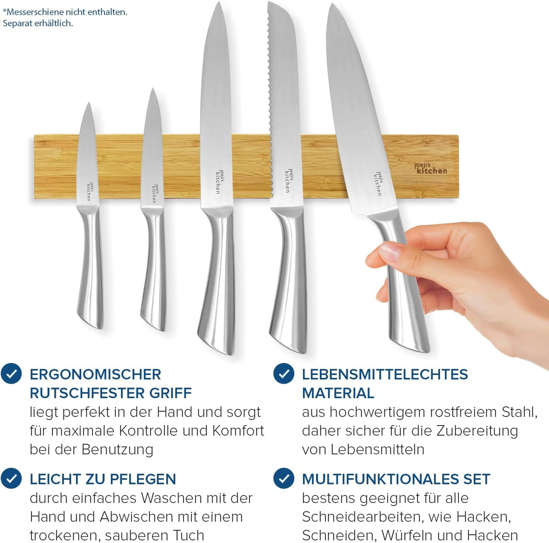 Joeji's Kitchen 5-in-1 Messerset aus Edelstahl - Scharfe Küchenmesser Set mit Brotmesser Kochmesser