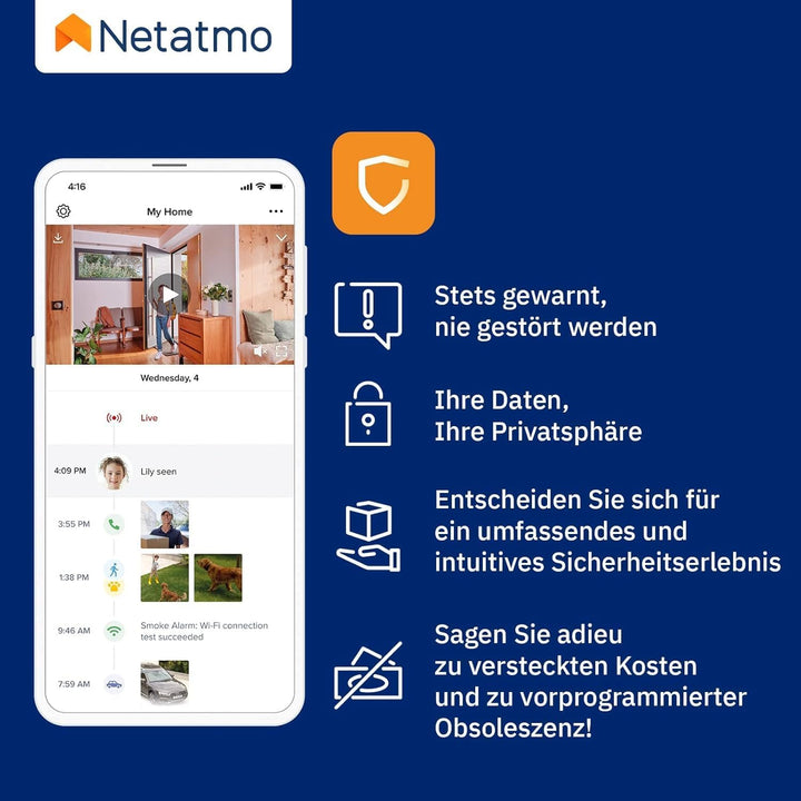 Netatmo Smarte Überwachungskamera für den Aussenbereich mit 105 dB Sirene, WLAN, integrierter Beleuc