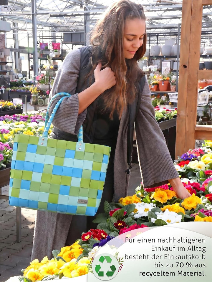normani Einkaufstasche geflochten mit Henkeln - Tragetasche extra robust Farbe Classic/Spring Classi