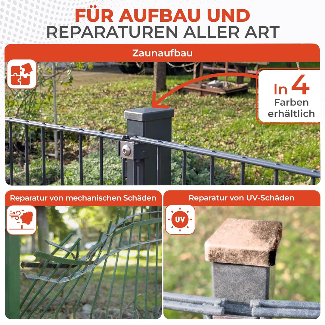 10x Zaunkappen Kunststoff 40x60mm mit Walmdach | Pfostenkappen für Doppelstabmattenzaun | Abdeckkapp