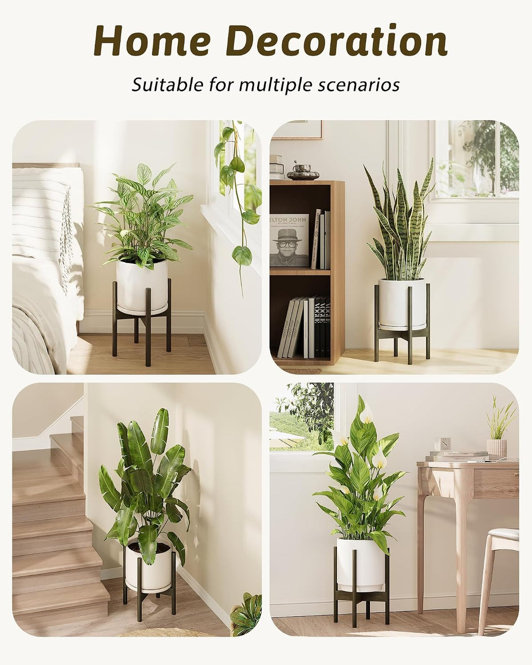 Bamworld Bambus Blumenhalter, Verstellbarer Topfständer Teebraun, Wetterfester Blumenhocker für Haus