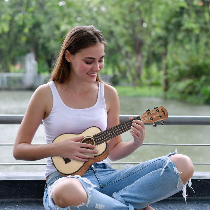 CASCHA Sopran Ukulele, Massive Fichtendecke, Solid Top, Hawaii Gitarre Starter Lern Set mit Zubehör,