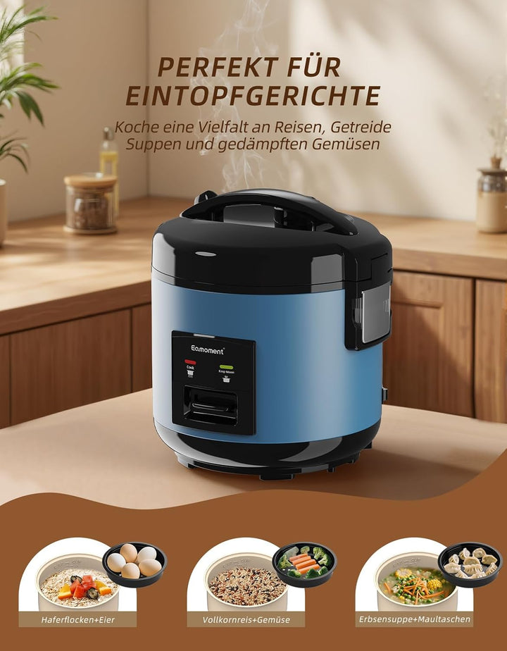Eamoment DRC-5020BL 1L|400W Reiskocher & Dampfgarer(1ltr-5 Tassen) Für 1-5 Personen Schnelles Kochen